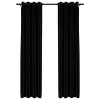 Draperii opace, aspect in, cu ocheti, 2 buc., negru, 140x225 cm