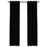 Draperii opace, aspect in, cu ocheti, 2 buc., negru, 140x225 cm
