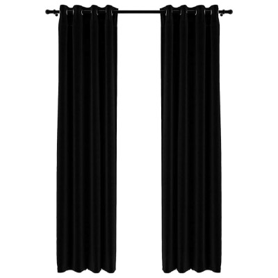 Draperii opace, aspect in, cu ocheti, 2 buc., negru, 140x225 cm foto