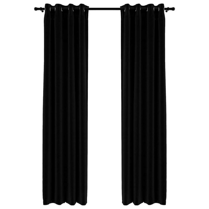 Draperii opace, aspect in, cu ocheti, 2 buc., negru, 140x225 cm