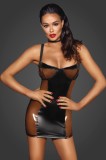 Rochie Mini Wetlook cu Insertii Transparente M, Noir Handmade