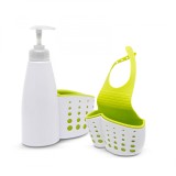 Set 3 suporturi baie bucatarie cu dozator - cleme reglabile, material soft-touch