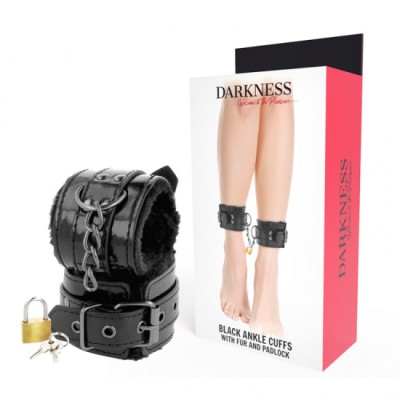 DARKNESS - ADJUSTABLE BLACK LEATHER ANKLE HANDCUFFS WITH PADLOCK foto