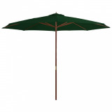 VidaXL Umbrelă de soare de exterior, st&acirc;lp din lemn, verde, 350 cm