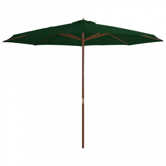 Umbrelă de soare de exterior, st&acirc;lp din lemn, verde, 350 cm