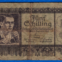 (1) BANCNOTA AUSTRIA - 5 SCHILLING 1945, EDITIA 1951, MAI RARA