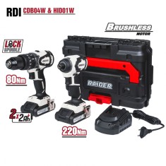 Set surubelnita cu impact brushless RDI-CDB04W si HID01W, 2 x 2Ah, Raider 011504