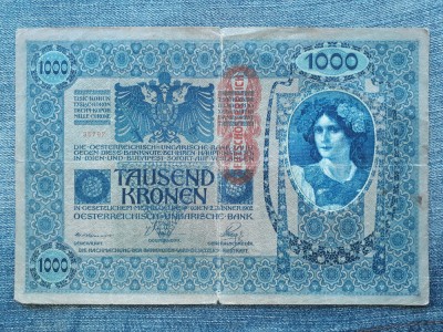 1000 Kronen 1902 Austria cu supratipar / 1.000 / Seria 35797 foto