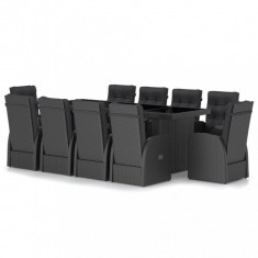 vidaXL Set mobilier de exterior cu perne, 11 piese, negru, poliratan foto