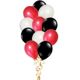 Set 12 Baloane Aniversare Rosu/Alb/Negru, 30cm, Ropet - Decoratiuni Petrecere, Nunta, Botez - Baloane Latex Rotunde