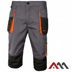 Pantaloni de lucru trei sferturi gri cu insertii negre si portocalii Classic B-Light