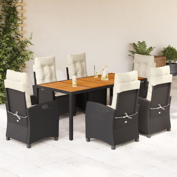 vidaXL Set mobilier de grădină cu perne, 7 piese, negru, poliratan 3212659