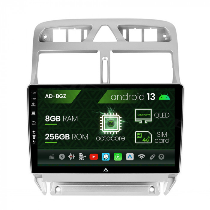 Navigatie Peugeot 307, Android 13, Z-Octacore 8GB RAM + 256GB ROM, 9 Inch - AD-BGZ9008+AD-BGRKIT266