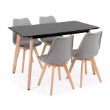 Set Sufragerie Leziter Silla 120 4+1, Negru-Gri, MDF, Lemn Fag, Polipropilena