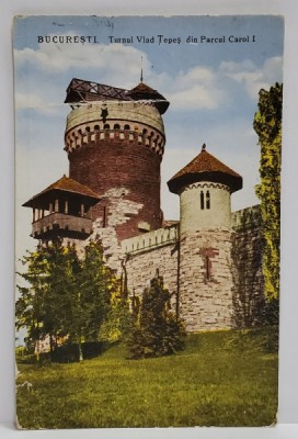 BUCURESTI , TURNUL VLAD TEPES DIN PARCUL CAROL I , CARTE POSTALA , 1927 foto