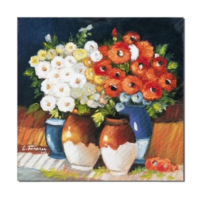 Tablou pictat manual, Aranjament cu anemone si maci, 40x40cm ulei pe panza, Constantin Feraru foto