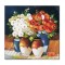 Tablou pictat manual, Aranjament cu anemone si maci, 40x40cm ulei pe panza, Constantin Feraru