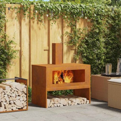vidaXL Vatră de foc cu horn, 80x50x96 cm, oțel corten foto