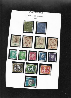 Germania 1959 foaie album cu 15 timbre foto