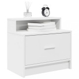 Noptiera vidaXL cu sertar, alb, 51x31x47 cm, lemn prelucrat, spatiu depozitare, design modern