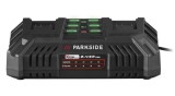 Incarcator dublu original Parkside 20V, compatibil cu acumulatori X20V Team, putere 2x 4.5A