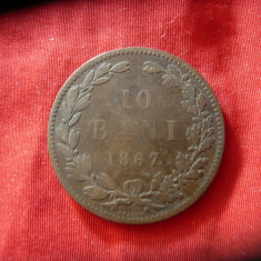 Moneda 10 Bani 1867 Heaton , cal. medie , cupru