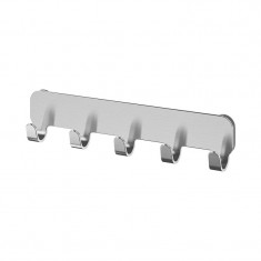 Cuier inox, 29 x 4 x 7 cm, 5 carlige, Gri