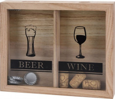 Separator din Lemn Natur pentru Capace de Bere si Dopuri Sticle de Vin Patrata cu Agatatoare Decoratiune stil modern NAGO 25 x 21 x 4 cm Natur foto