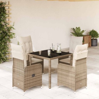 vidaXL Set bistro de grădină, 5 piese, cu perne, bej, poliratan 3277096 foto