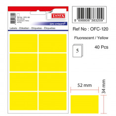 Etichete Autoadezive Color, 34 X 52 Mm, 40 Buc/set, Tanex - Galben Fluorescent foto