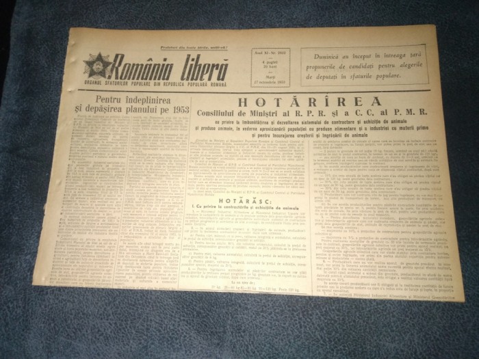 ZIARUL ROMANIA LIBERA 27 OCTOMBRIE 1953