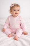 Set 2 piese bebe fete Bymurat roz cu aplicatii inimioare si pantaloni comozi