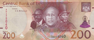 Lesotho 200 Maloti 2021 - B11, P-30 UNC !!! foto