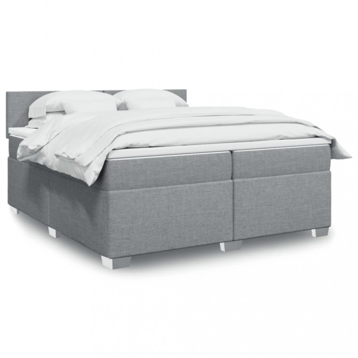 vidaXL Pat box spring cu saltea, gri deschis, 200x200 cm, textil 3285988