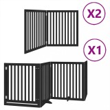 Cumpara ieftin Poarta caini pliabila cu usa 8 panouri negru 640 cm, lemn plop
