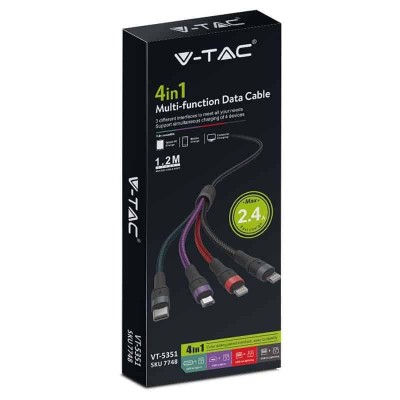 Cablu 4in1 USB TYPE C MICRO USB LIGHTNING - USB 2.4A 1.2m V-TAC SKU-7748 foto
