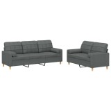 Set de canapele cu perne, 2 piese, gri inchis, material textil