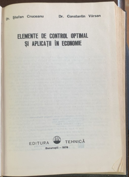 Elemente de control optimal si aplicatii in economie - Stefan Cruceanu/Constantin Varsan