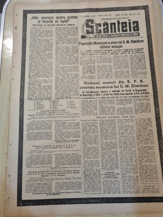 scanteia 5 iulie 1949-moartea lui gheorghi mihailovici dimitrov