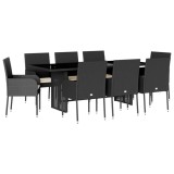Cumpara ieftin Set mobilier de gradina cu perne, 9 piese, negru, poliratan