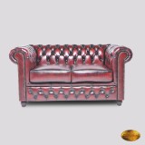 Canapea Chesterfield 2 locuri Brighton FT &ndash; Piele Spălată Manual Antichizată Roșu, Canapele fixe