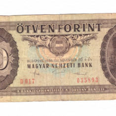 Bancnota Ungaria 50 fotint / forinti 4 noiembrie 1986, stare relativ buna