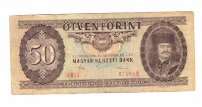 Bancnota Ungaria 50 fotint / forinti 4 noiembrie 1986, stare relativ buna foto