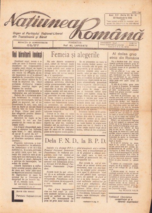 HST Z130 Ziar Națiunea rom&acirc;nă 14/1946 Cluj fondat Alexandru Lapedatu