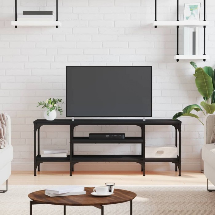 vidaXL Comodă TV, negru, 121x35x45 cm, lemn prelucrat &amp; fier