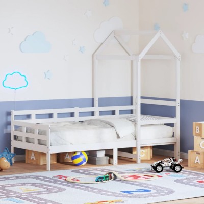 vidaXL Pat de zi cu acoperiș, alb, 80x200 cm, lemn masiv de pin 3282327 foto