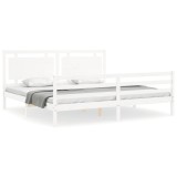Cadru de pat cu tablie Super King Size, alb, lemn masiv