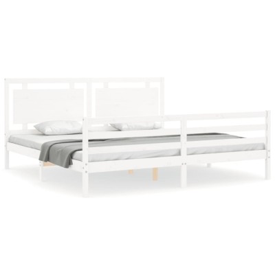 Cadru de pat cu tablie Super King Size, alb, lemn masiv foto