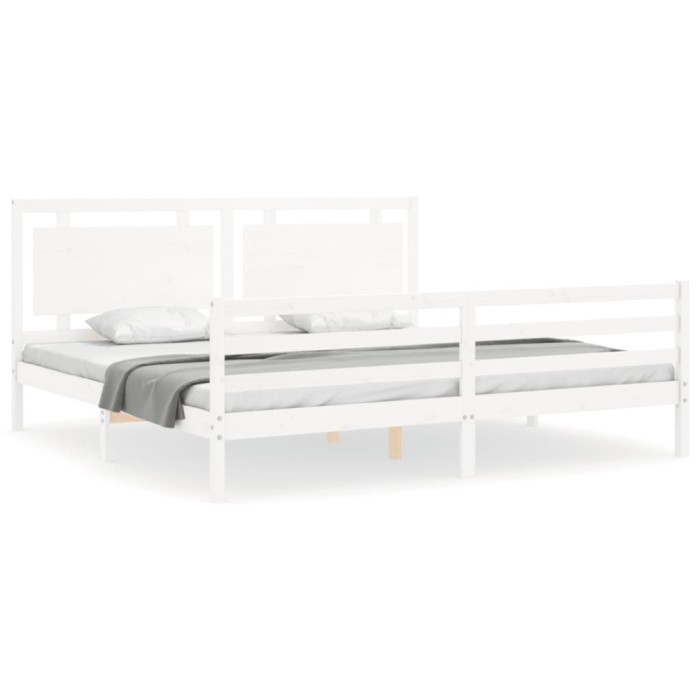 Cadru de pat cu tablie Super King Size, alb, lemn masiv