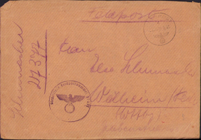 HST A489 Plic + scrisoare germană 1941 Felpost 27377